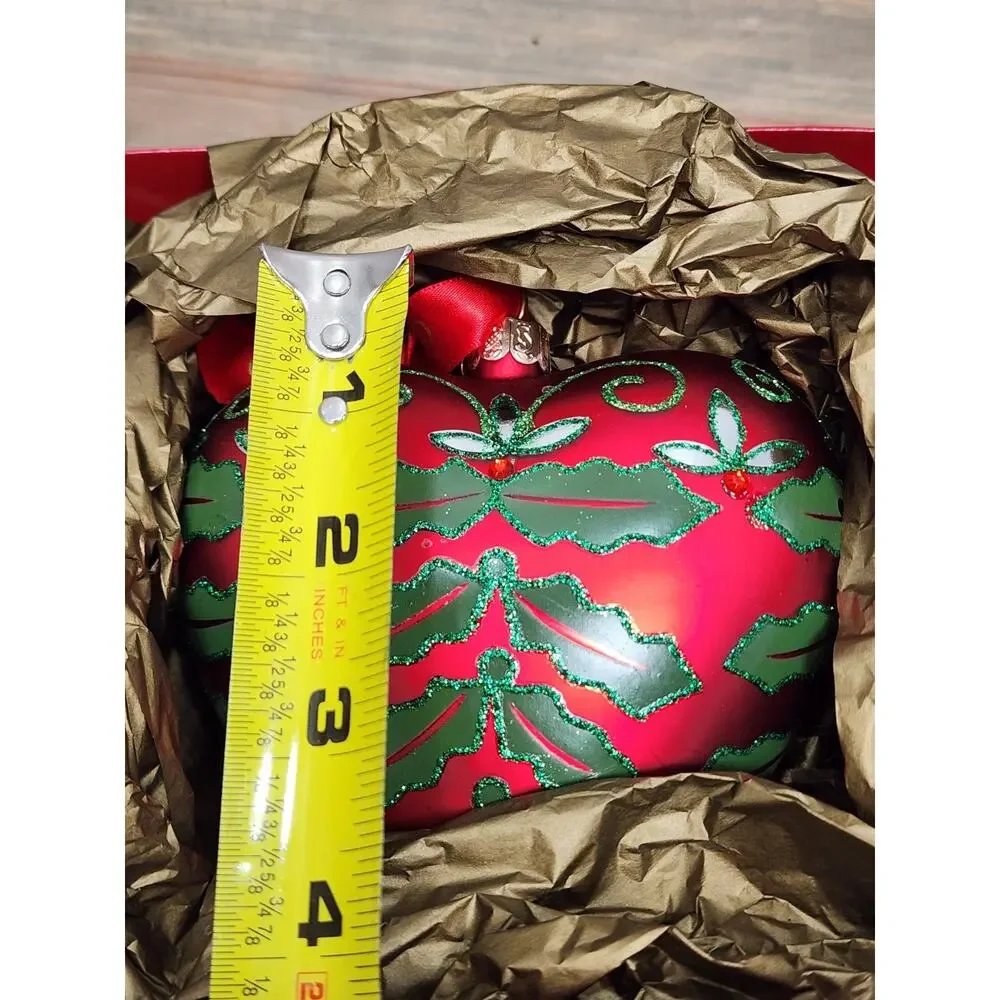 Waterford Ornamen Holiday Heirlooms Red Green Holly Jolly Heart Glass Christmas
